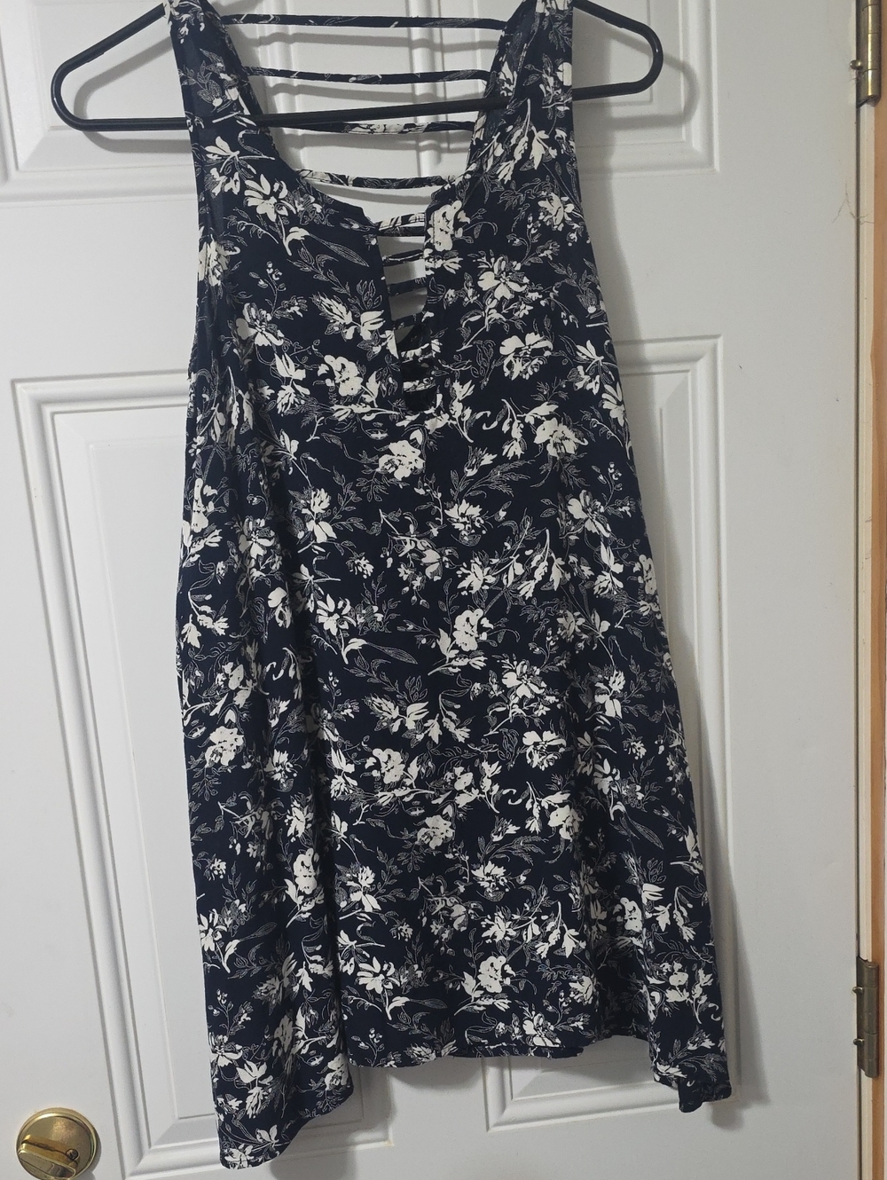 Navy and White Floral Strappy Tunic Tank